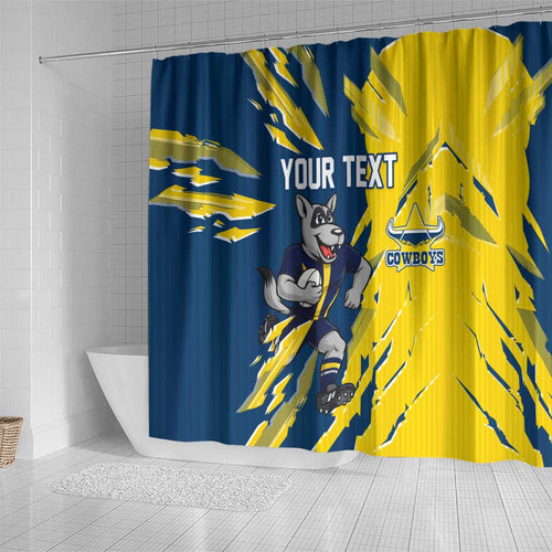 Personalized North Queensland Cowboys Shower Curtain Dynamic Lightning Mascot Rugby Australia