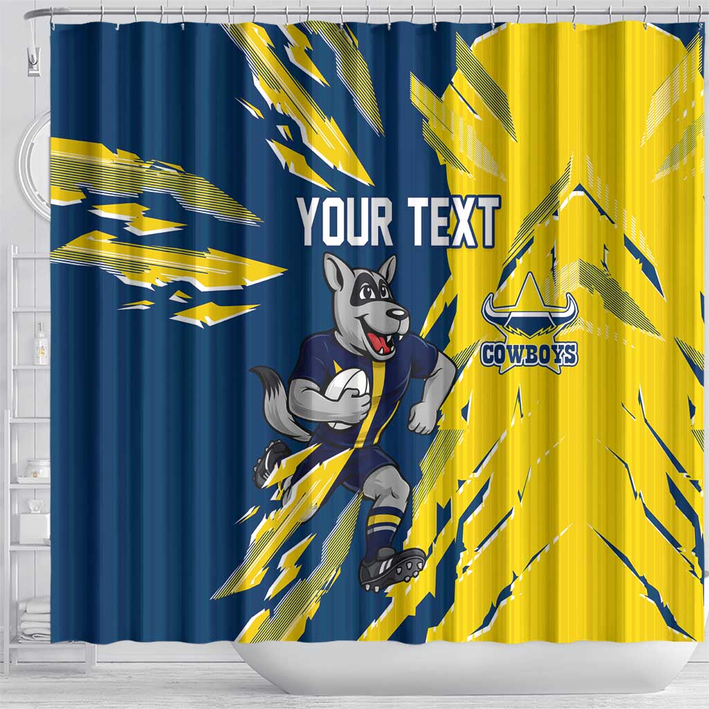Personalized North Queensland Cowboys Shower Curtain Dynamic Lightning Mascot Rugby Australia