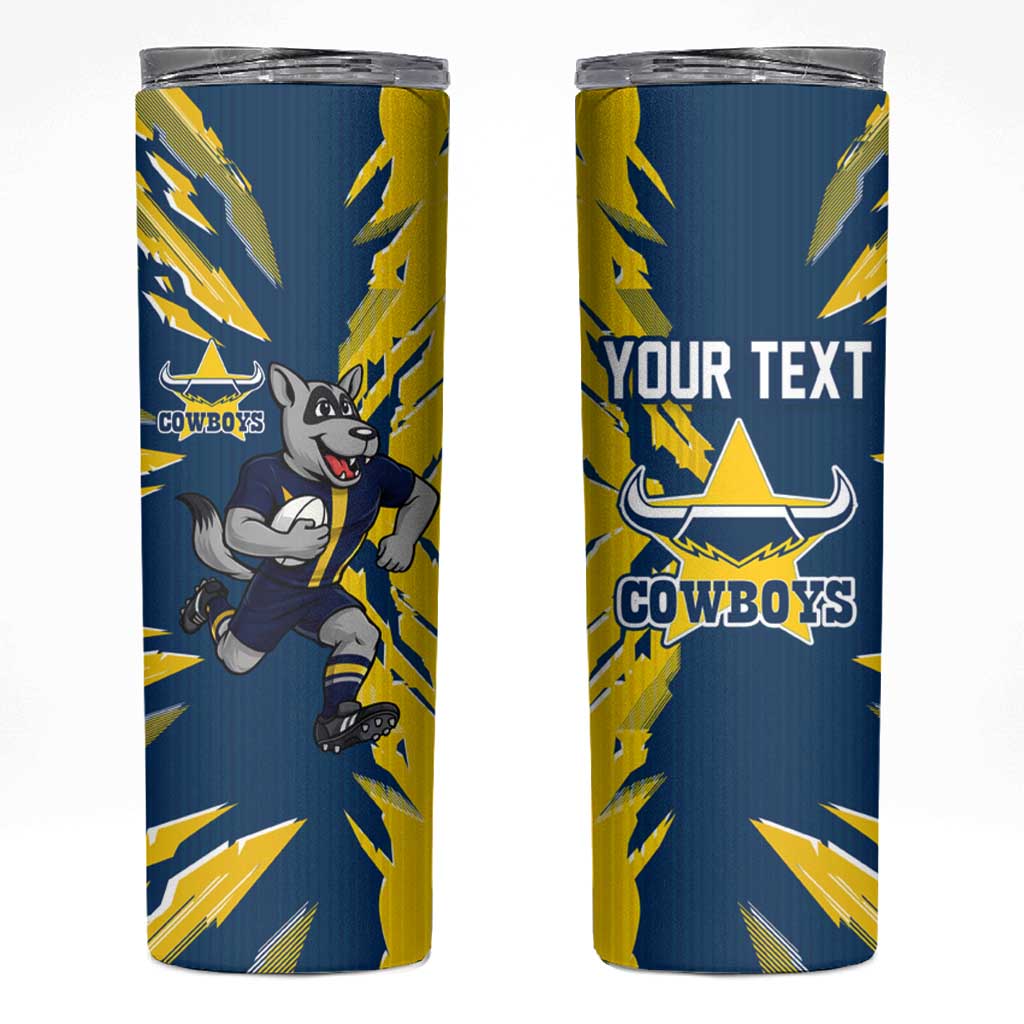 Personalized North Queensland Cowboys Skinny Tumbler Dynamic Lightning Mascot Rugby Australia