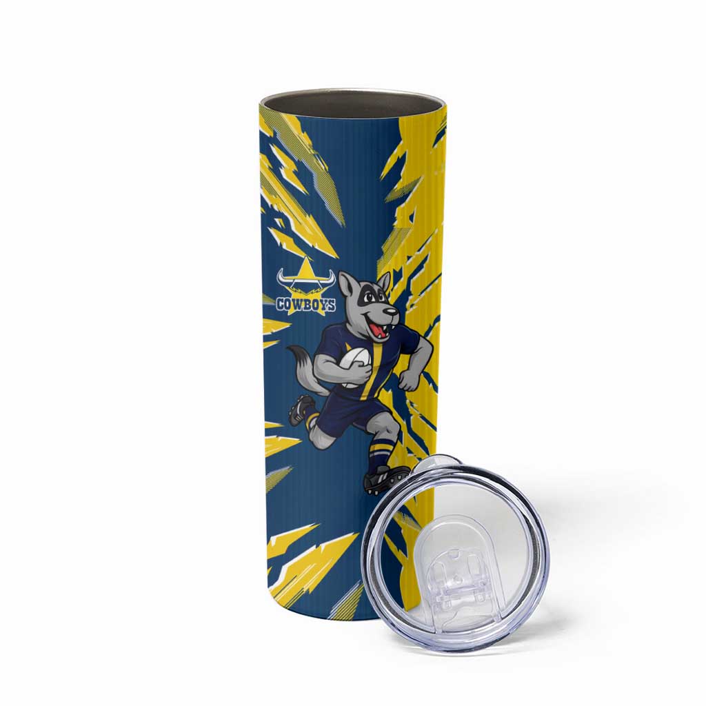 Personalized North Queensland Cowboys Skinny Tumbler Dynamic Lightning Mascot Rugby Australia