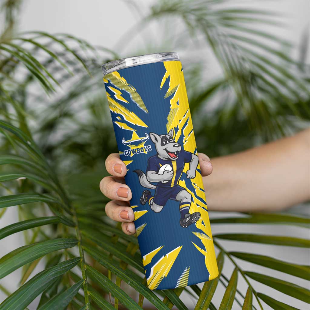 Personalized North Queensland Cowboys Skinny Tumbler Dynamic Lightning Mascot Rugby Australia