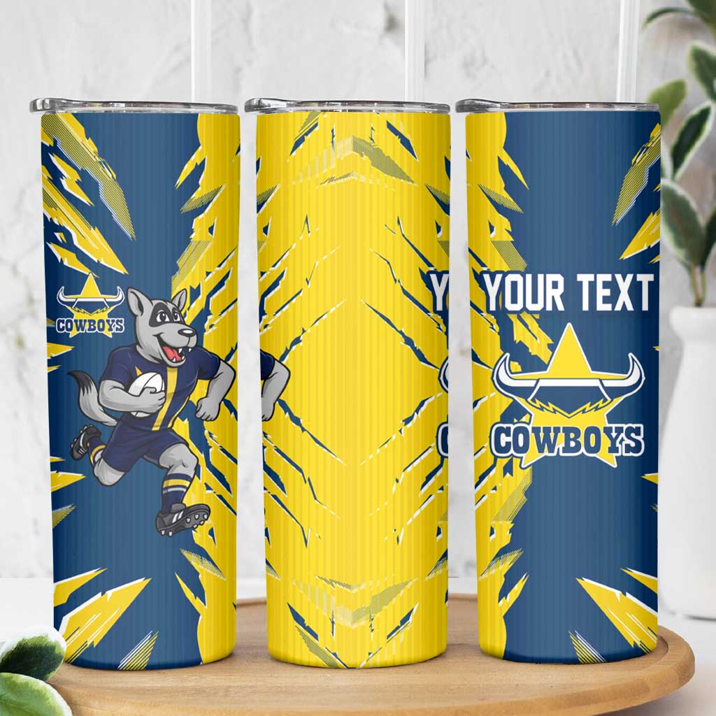 Personalized North Queensland Cowboys Skinny Tumbler Dynamic Lightning Mascot Rugby Australia