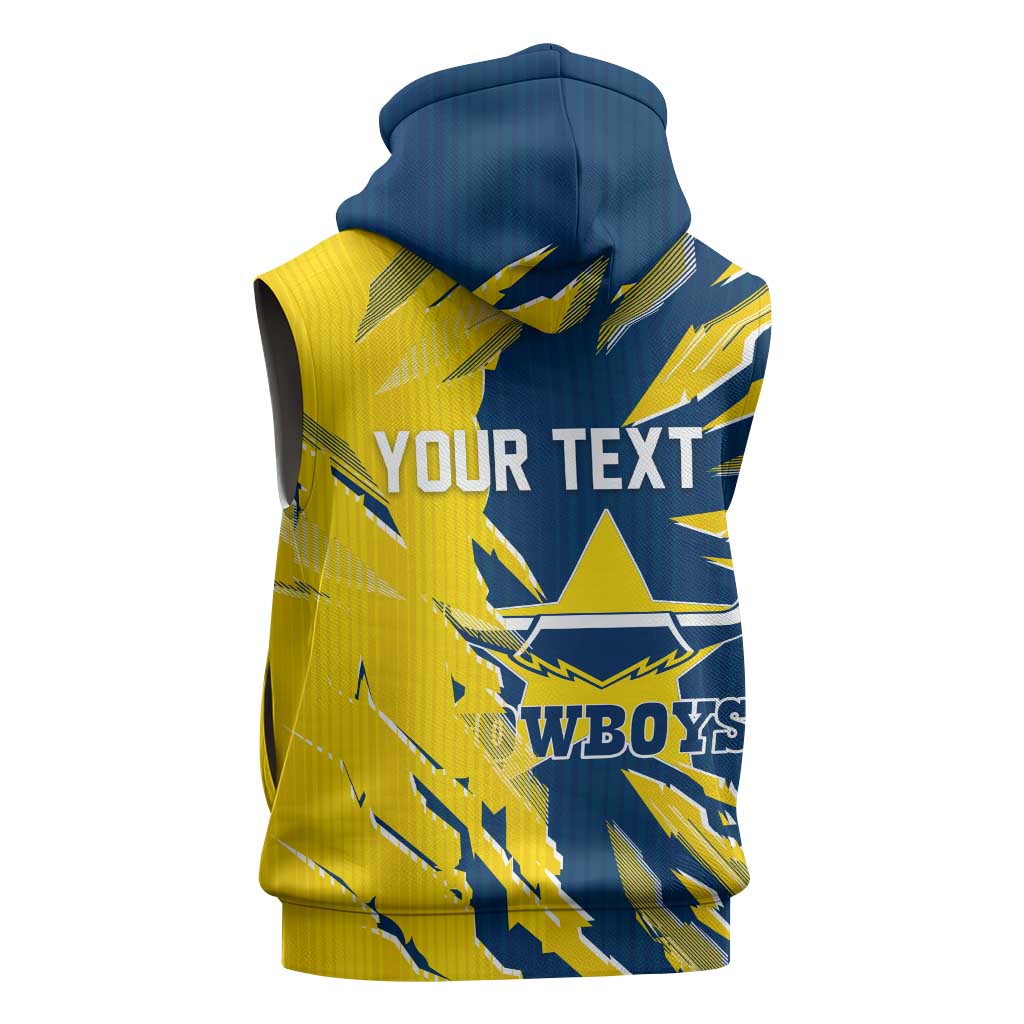 Personalized North Queensland Cowboys Sleeveless Hoodie Dynamic Lightning Mascot Rugby Australia