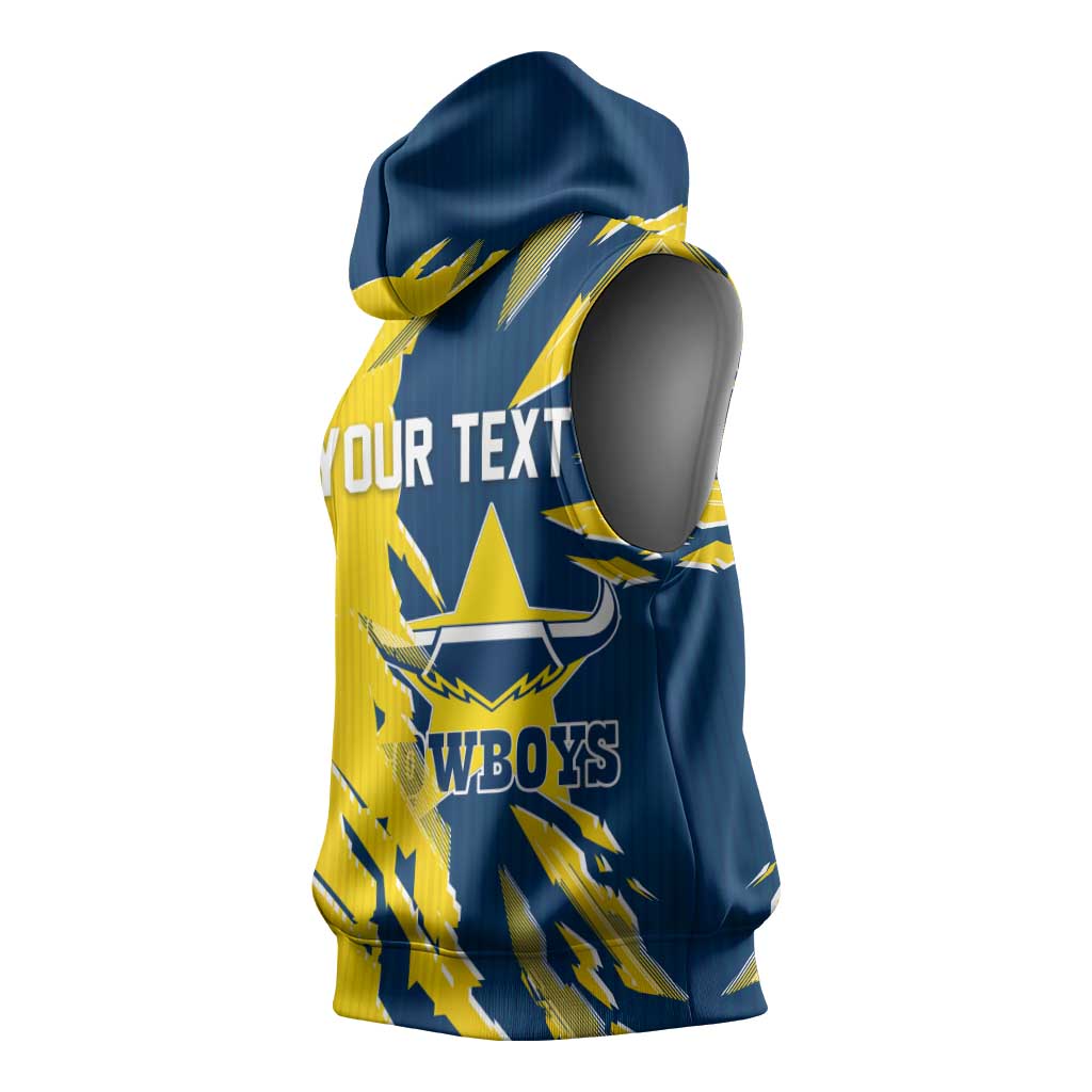 Personalized North Queensland Cowboys Sleeveless Hoodie Dynamic Lightning Mascot Rugby Australia