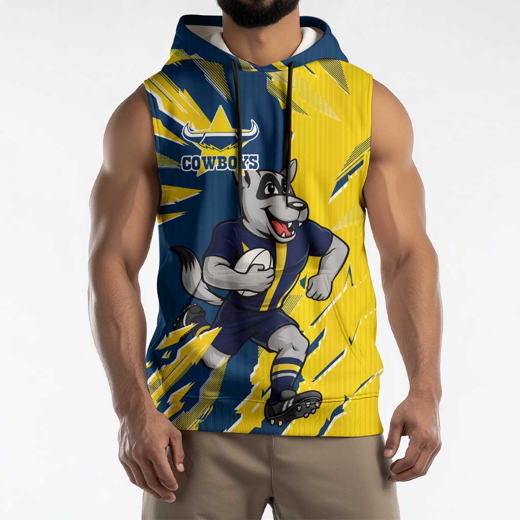 Personalized North Queensland Cowboys Sleeveless Hoodie Dynamic Lightning Mascot Rugby Australia