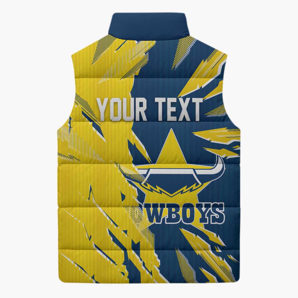 Personalized North Queensland Cowboys Sleeveless Puffer Jacket Dynamic Lightning Mascot Rugby Australia