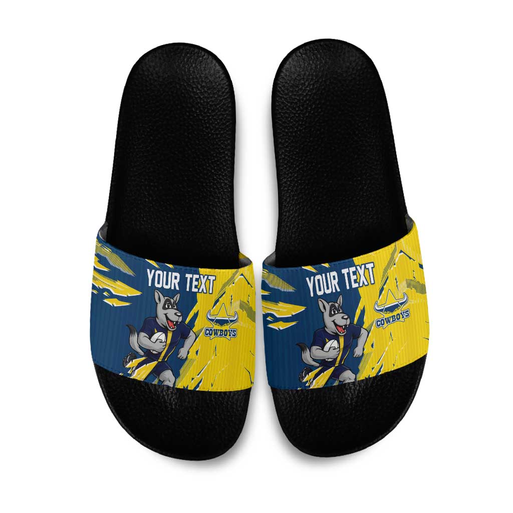 Personalized North Queensland Cowboys Slide Sandals Dynamic Lightning Mascot Rugby Australia