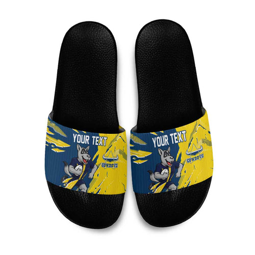 Personalized North Queensland Cowboys Slide Sandals Dynamic Lightning Mascot Rugby Australia
