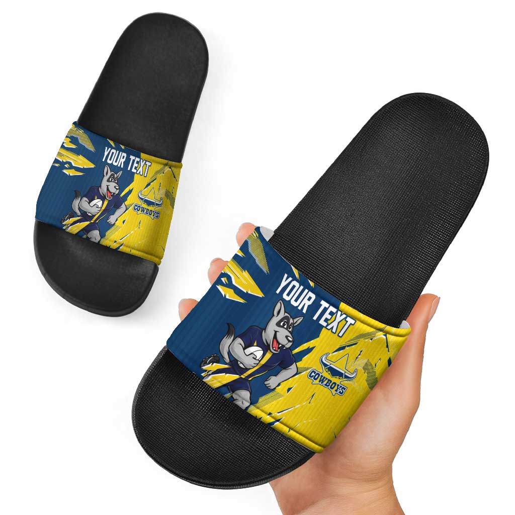 Personalized North Queensland Cowboys Slide Sandals Dynamic Lightning Mascot Rugby Australia