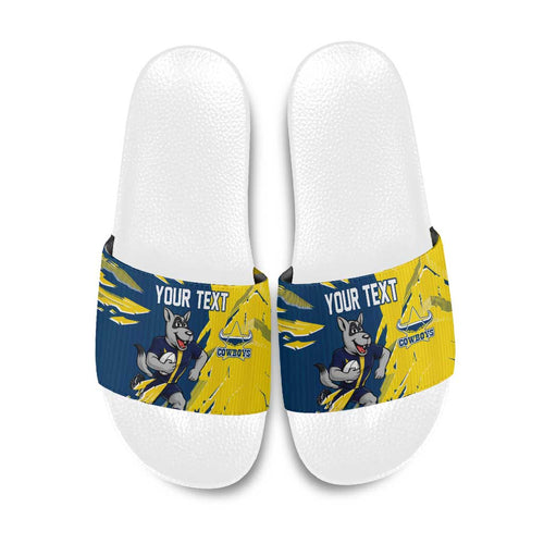 Personalized North Queensland Cowboys Slide Sandals Dynamic Lightning Mascot Rugby Australia