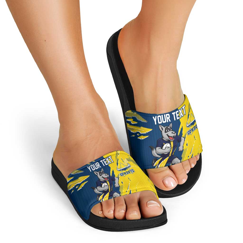 Personalized North Queensland Cowboys Slide Sandals Dynamic Lightning Mascot Rugby Australia