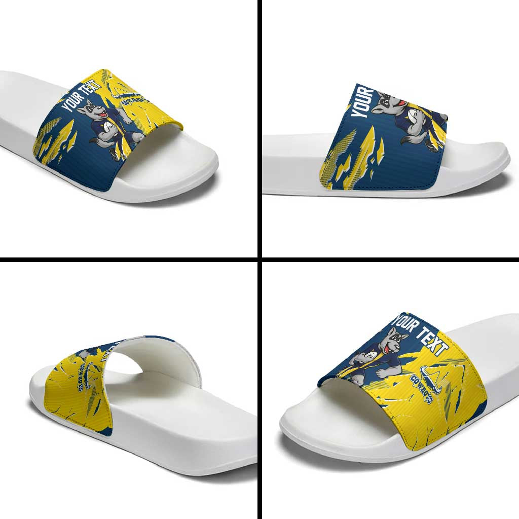 Personalized North Queensland Cowboys Slide Sandals Dynamic Lightning Mascot Rugby Australia