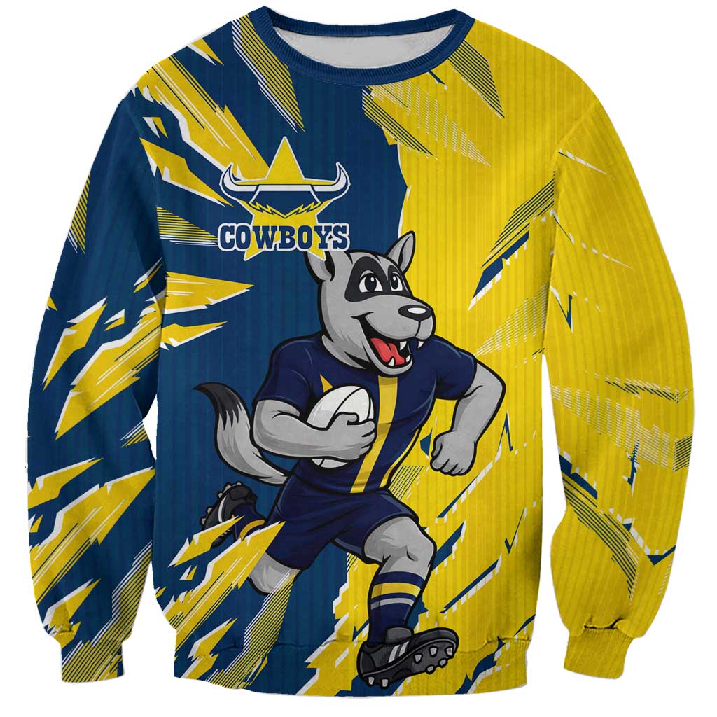 Personalized North Queensland Cowboys Sweatshirt Dynamic Lightning Mascot Rugby Australia