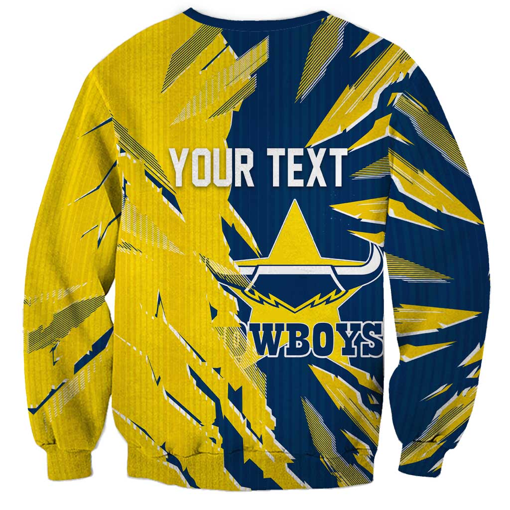 Personalized North Queensland Cowboys Sweatshirt Dynamic Lightning Mascot Rugby Australia