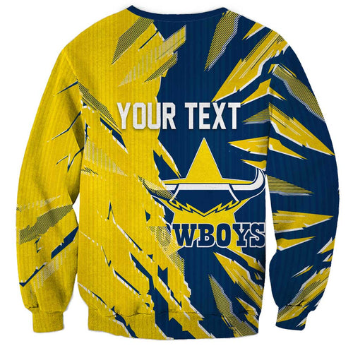 Personalized North Queensland Cowboys Sweatshirt Dynamic Lightning Mascot Rugby Australia