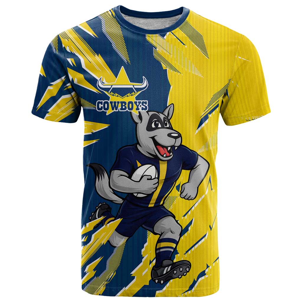 Personalized North Queensland Cowboys T Shirt Dynamic Lightning Mascot Rugby Australia