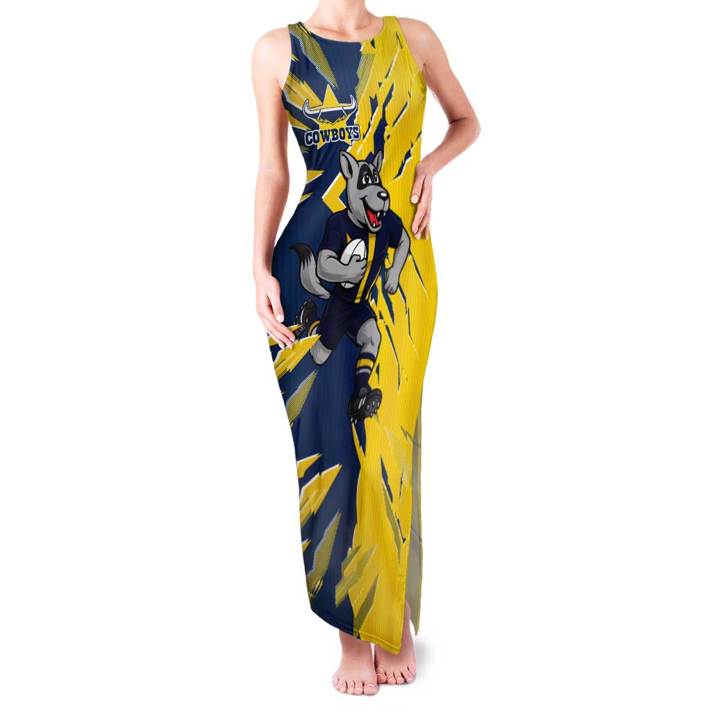 Personalized North Queensland Cowboys Tank Maxi Dress Dynamic Lightning Mascot Rugby Australia