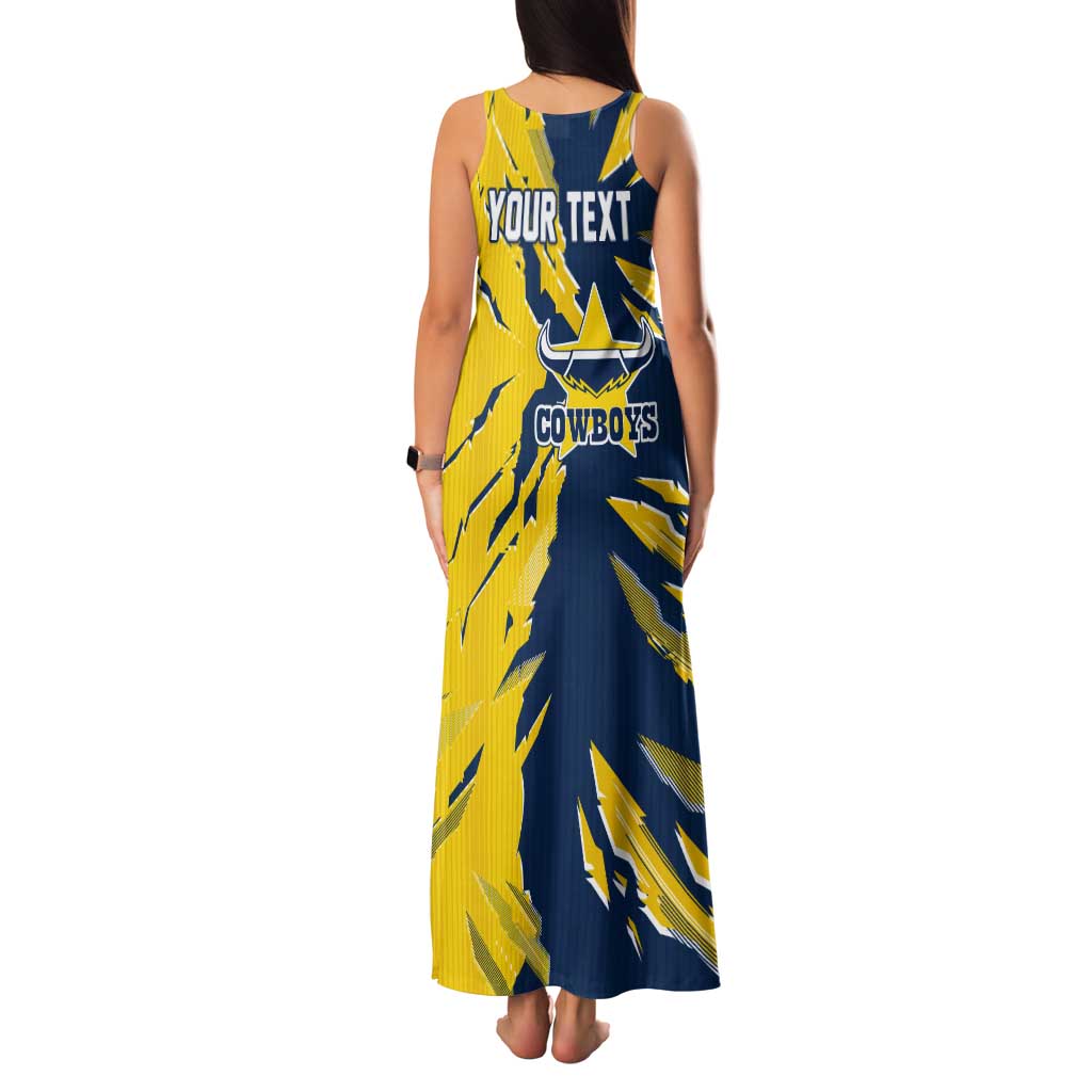 Personalized North Queensland Cowboys Tank Maxi Dress Dynamic Lightning Mascot Rugby Australia