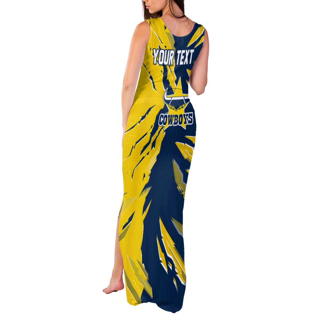 Personalized North Queensland Cowboys Tank Maxi Dress Dynamic Lightning Mascot Rugby Australia