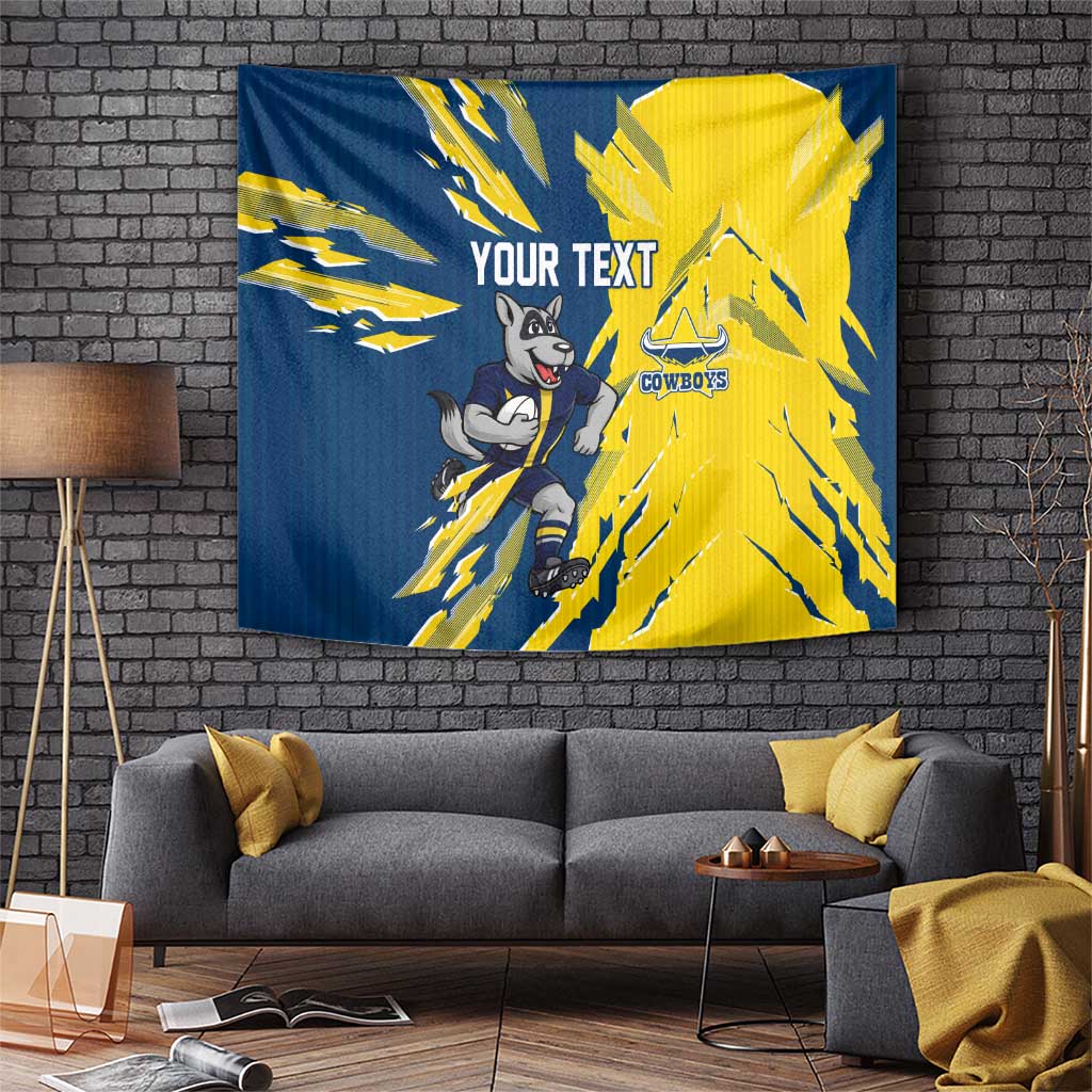 Personalized North Queensland Cowboys Tapestry Dynamic Lightning Mascot Rugby Australia