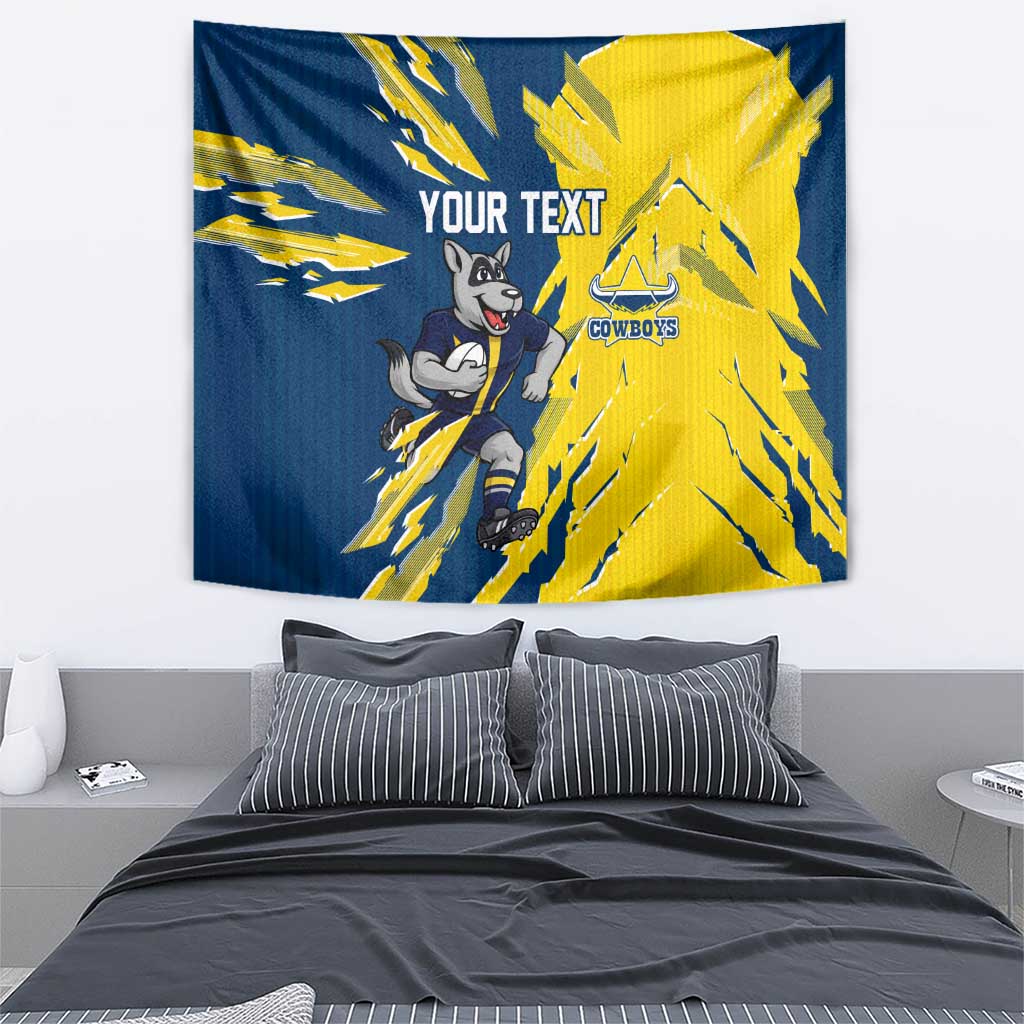 Personalized North Queensland Cowboys Tapestry Dynamic Lightning Mascot Rugby Australia