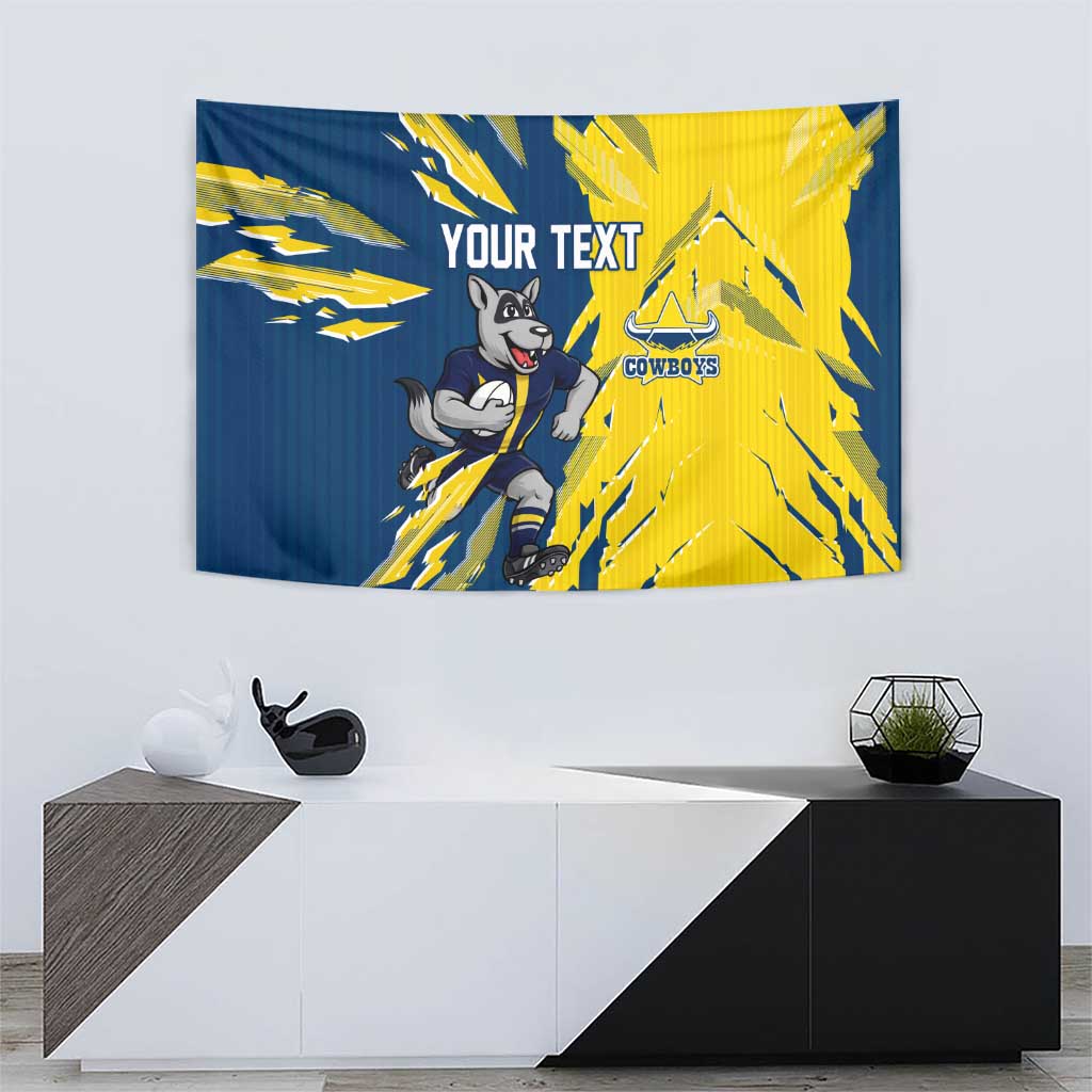 Personalized North Queensland Cowboys Tapestry Dynamic Lightning Mascot Rugby Australia