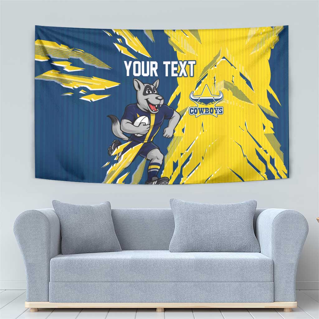 Personalized North Queensland Cowboys Tapestry Dynamic Lightning Mascot Rugby Australia