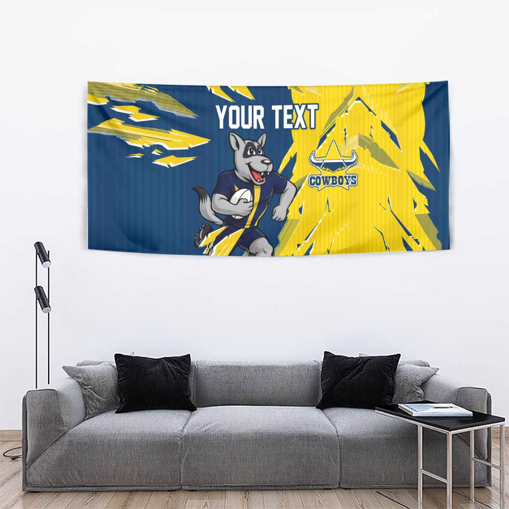 Personalized North Queensland Cowboys Tapestry Dynamic Lightning Mascot Rugby Australia