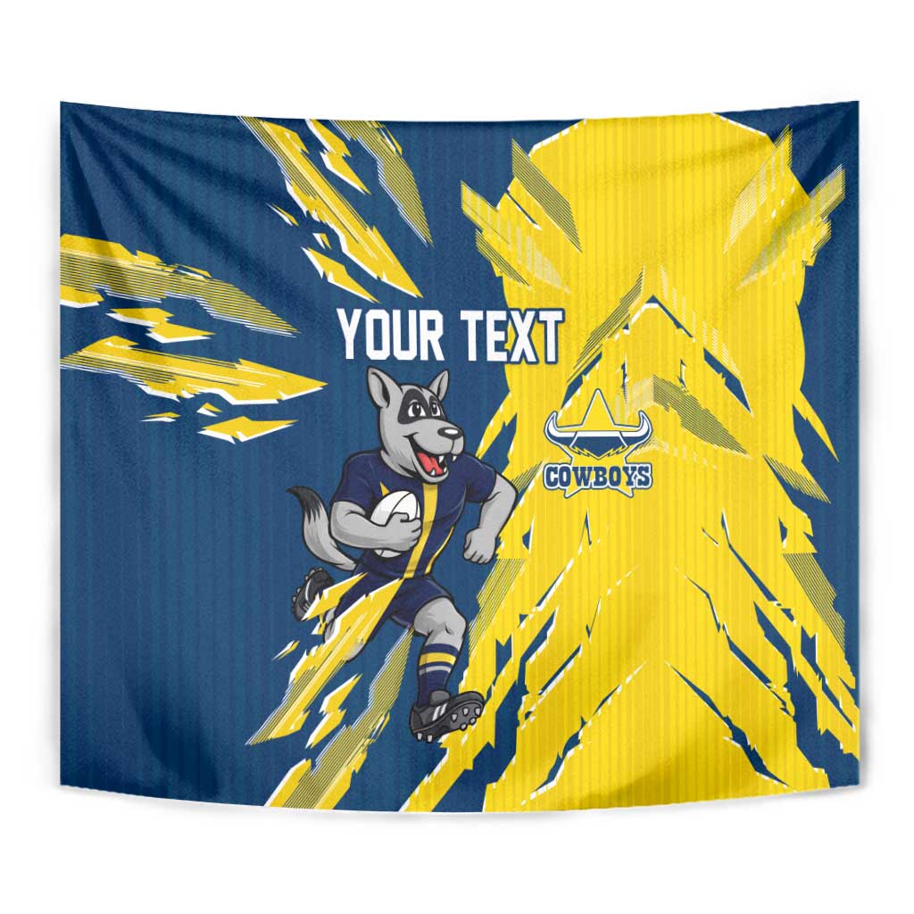 Personalized North Queensland Cowboys Tapestry Dynamic Lightning Mascot Rugby Australia