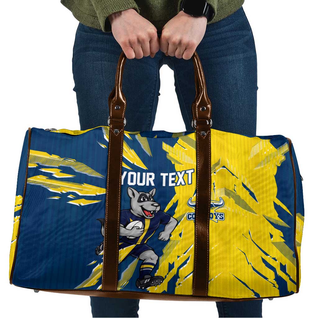 Personalized North Queensland Cowboys Travel Bag Dynamic Lightning Mascot Rugby Australia