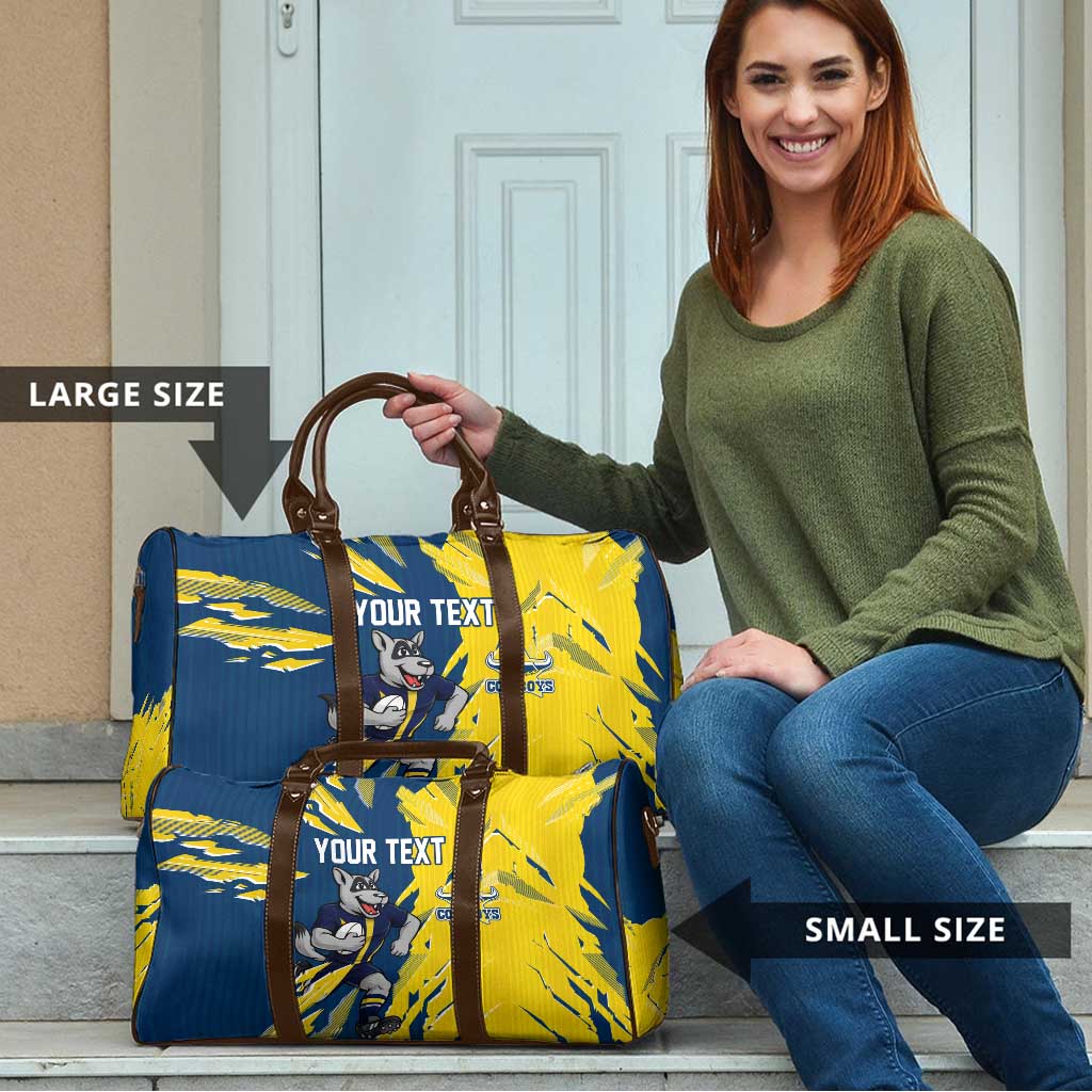 Personalized North Queensland Cowboys Travel Bag Dynamic Lightning Mascot Rugby Australia