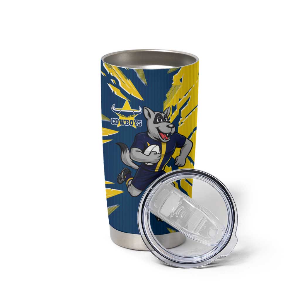 Personalized North Queensland Cowboys Tumbler Cup Dynamic Lightning Mascot Rugby Australia