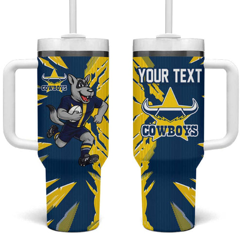 Personalized North Queensland Cowboys Tumbler With Handle Dynamic Lightning Mascot Rugby Australia