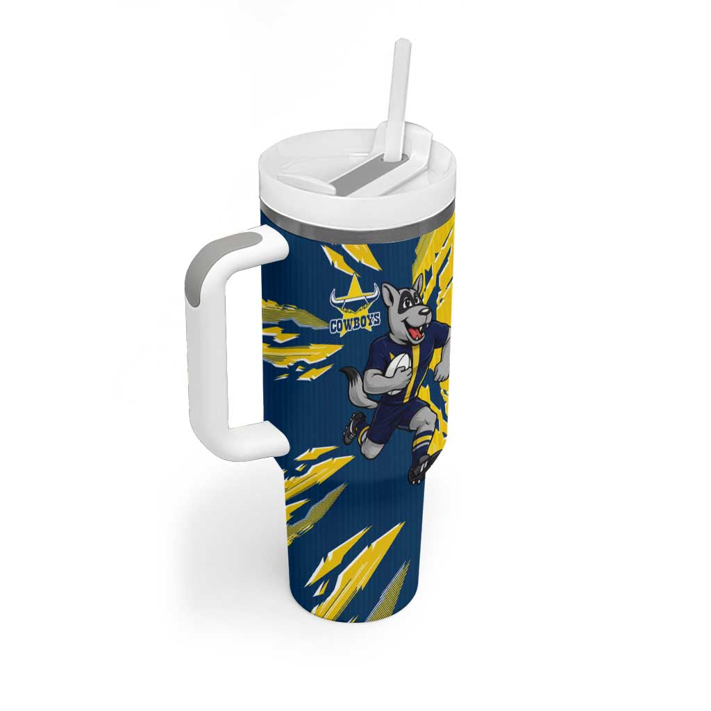 Personalized North Queensland Cowboys Tumbler With Handle Dynamic Lightning Mascot Rugby Australia