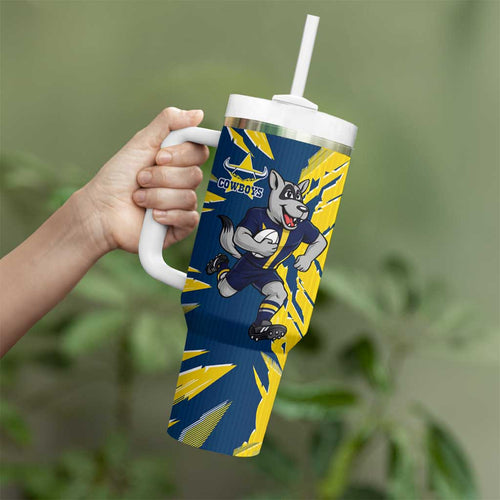 Personalized North Queensland Cowboys Tumbler With Handle Dynamic Lightning Mascot Rugby Australia