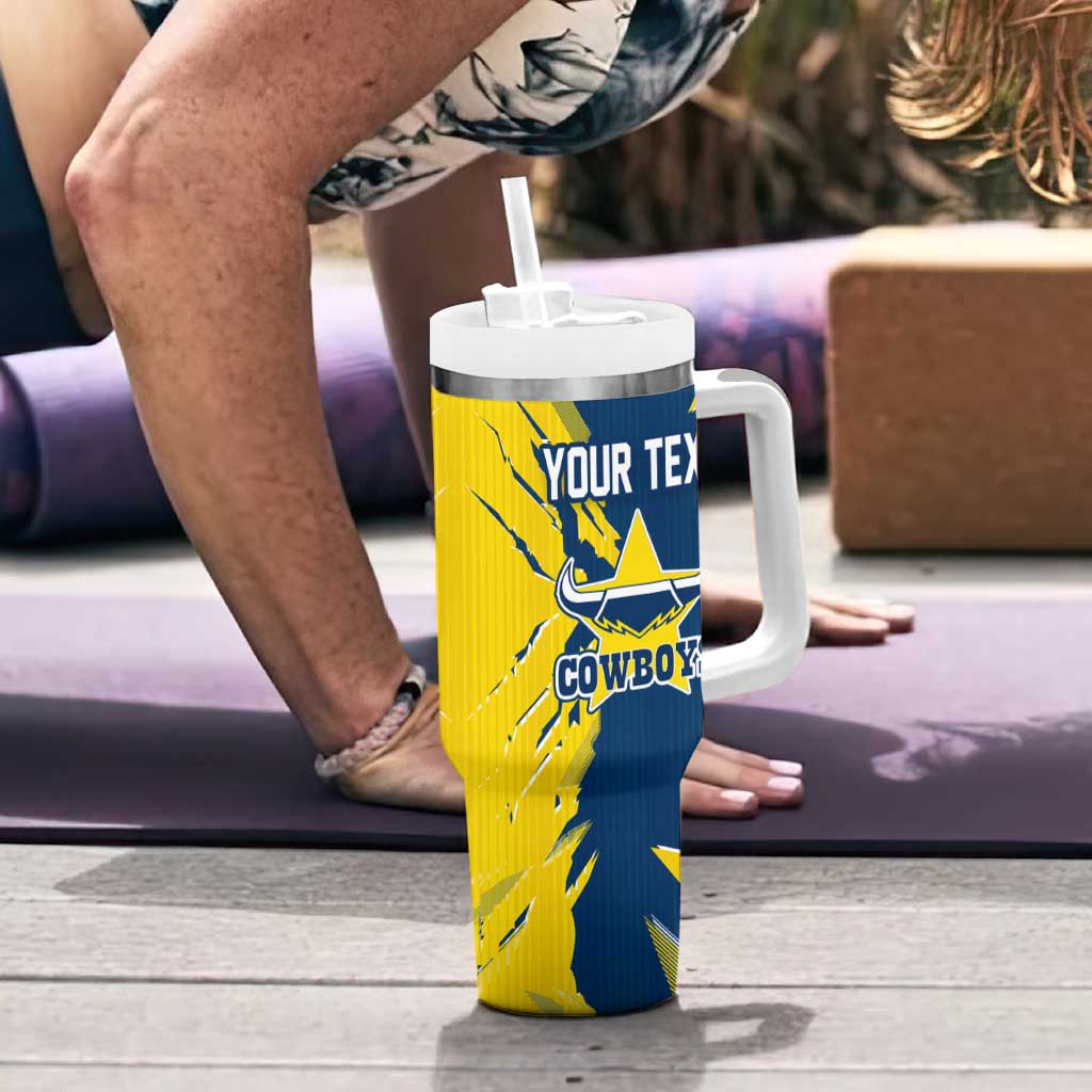 Personalized North Queensland Cowboys Tumbler With Handle Dynamic Lightning Mascot Rugby Australia