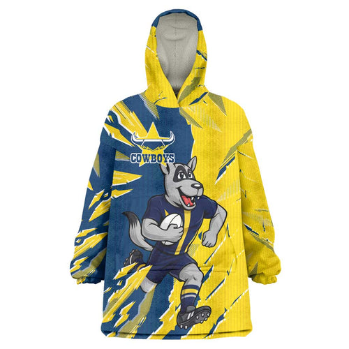 Personalized North Queensland Cowboys Wearable Blanket Hoodie Dynamic Lightning Mascot Rugby Australia