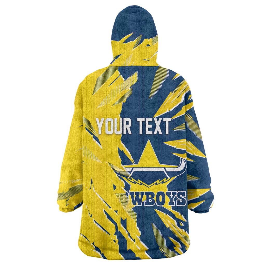 Personalized North Queensland Cowboys Wearable Blanket Hoodie Dynamic Lightning Mascot Rugby Australia