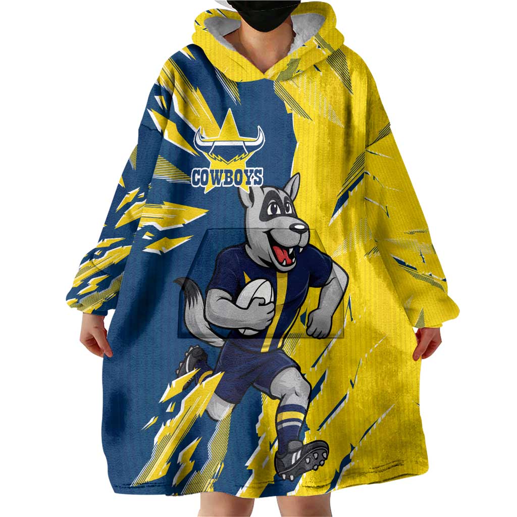 Personalized North Queensland Cowboys Wearable Blanket Hoodie Dynamic Lightning Mascot Rugby Australia