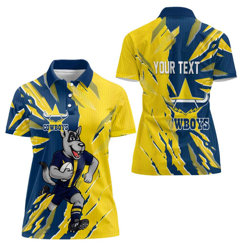 Personalized North Queensland Cowboys Women Polo Shirt Dynamic Lightning Mascot Rugby Australia