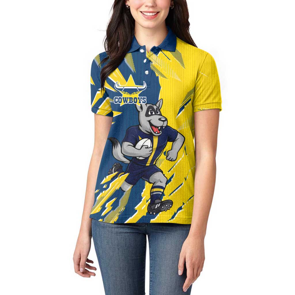 Personalized North Queensland Cowboys Women Polo Shirt Dynamic Lightning Mascot Rugby Australia