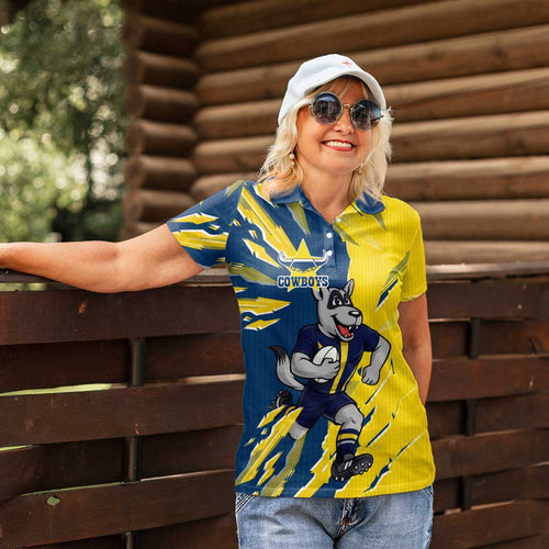 Personalized North Queensland Cowboys Women Polo Shirt Dynamic Lightning Mascot Rugby Australia