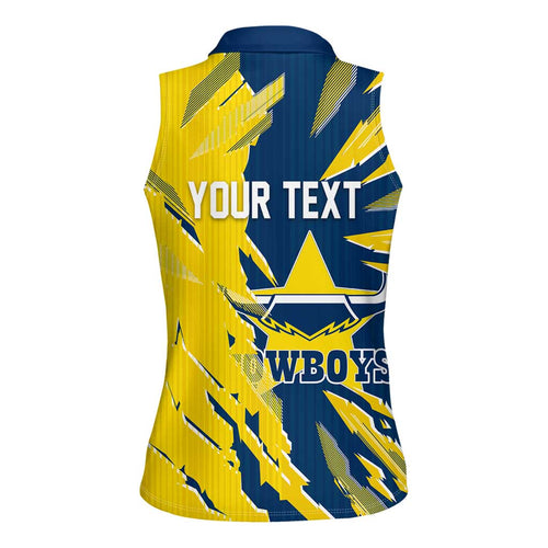 Personalized North Queensland Cowboys Women Sleeveless Polo Shirt Dynamic Lightning Mascot Rugby Australia