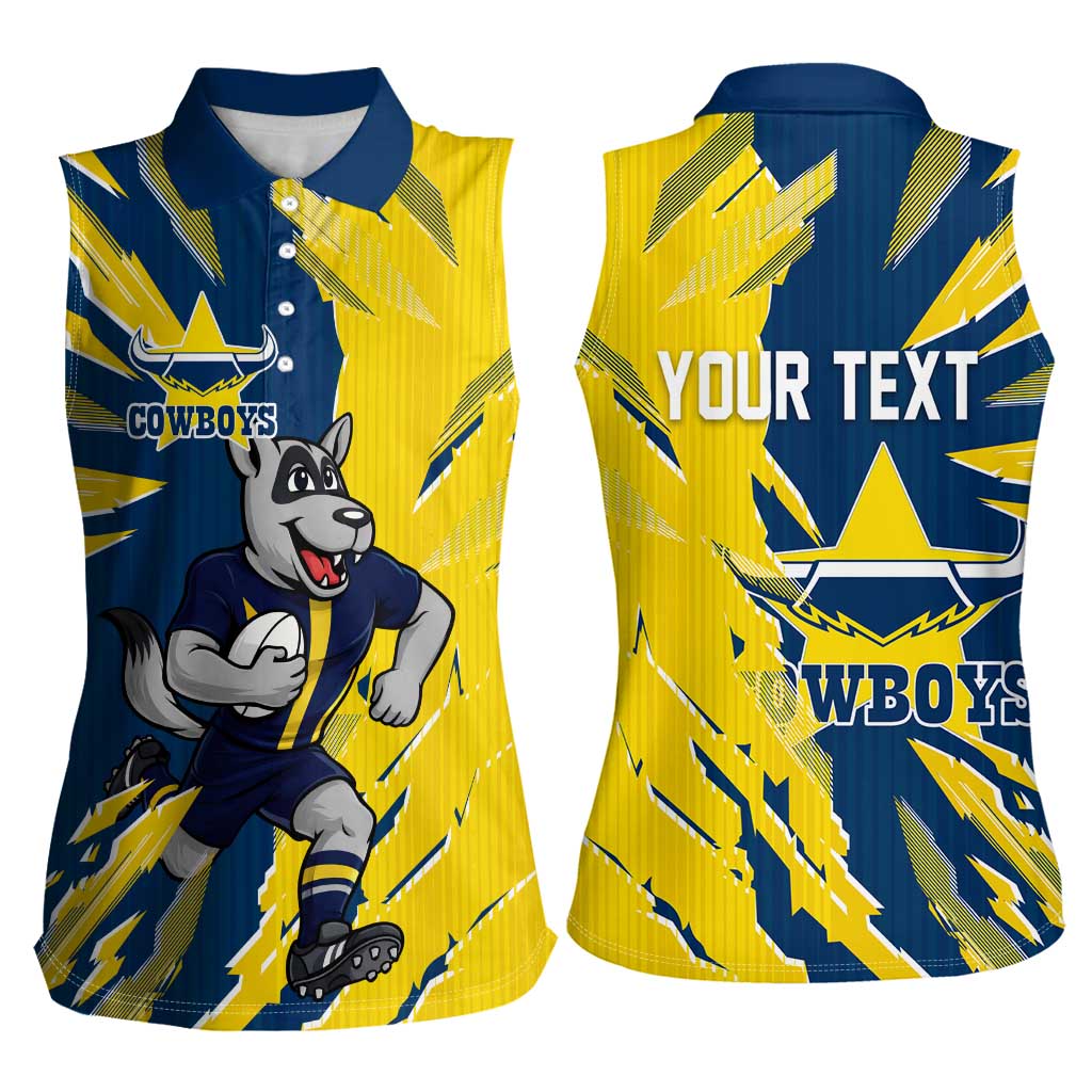 Personalized North Queensland Cowboys Women Sleeveless Polo Shirt Dynamic Lightning Mascot Rugby Australia
