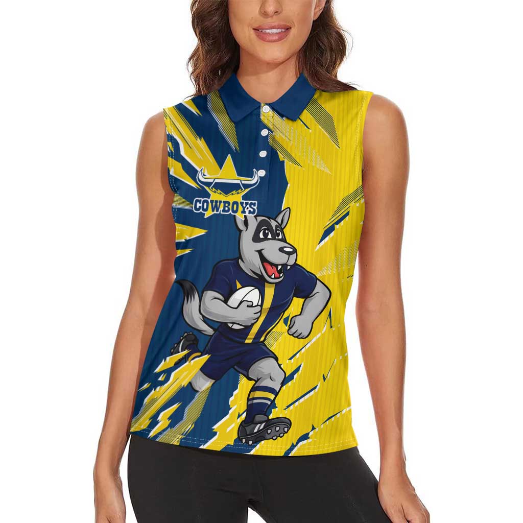 Personalized North Queensland Cowboys Women Sleeveless Polo Shirt Dynamic Lightning Mascot Rugby Australia