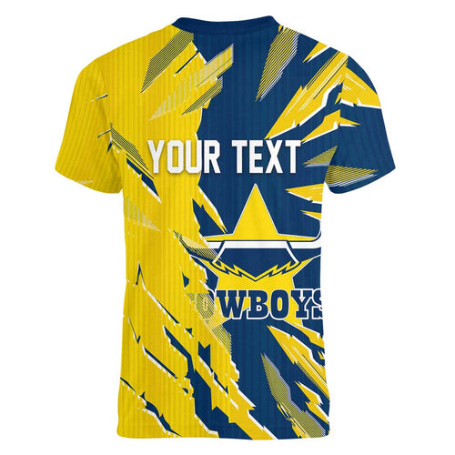 Personalized North Queensland Cowboys Women V-Neck T-Shirt Dynamic Lightning Mascot Rugby Australia