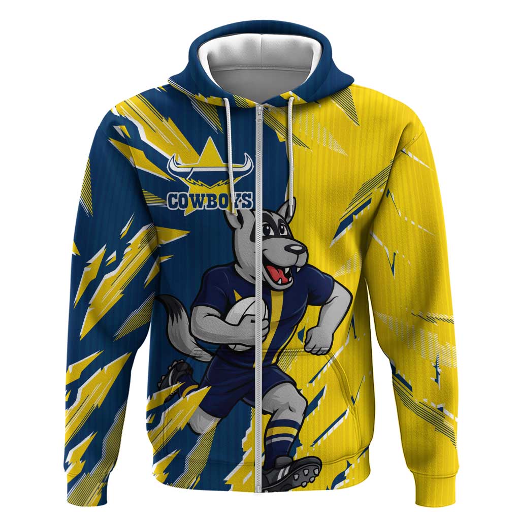 Personalized North Queensland Cowboys Zip Hoodie Dynamic Lightning Mascot Rugby Australia