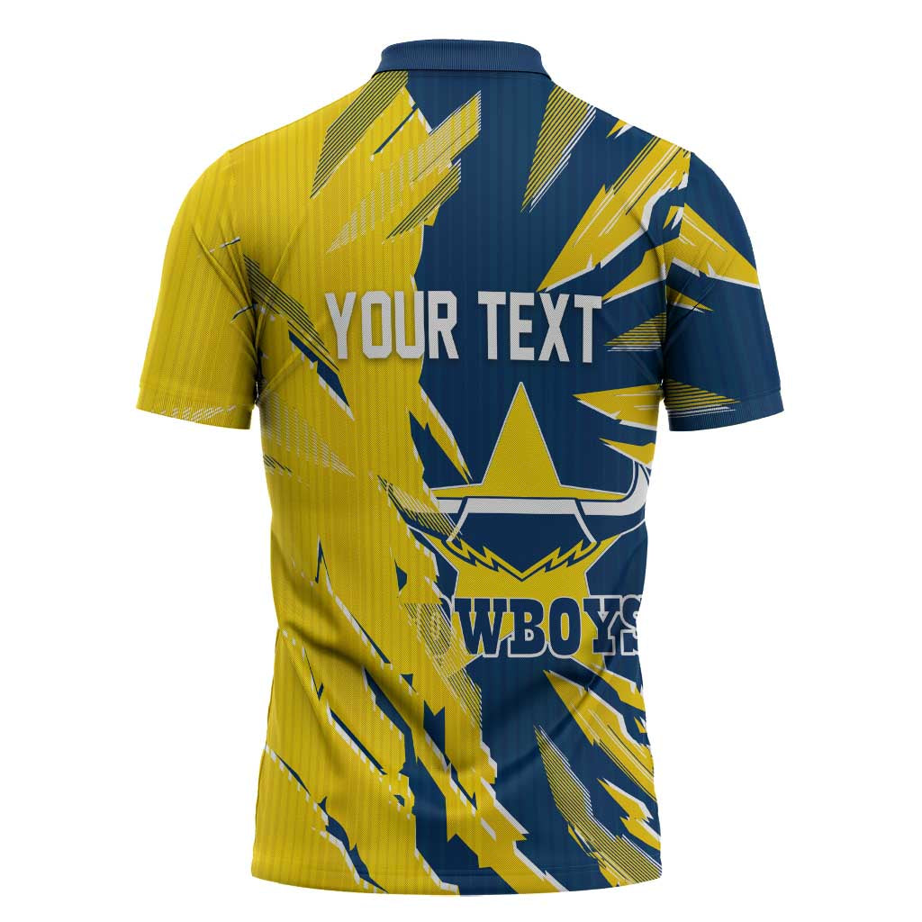 Personalized North Queensland Cowboys Zipper Polo Shirt Dynamic Lightning Mascot Rugby Australia
