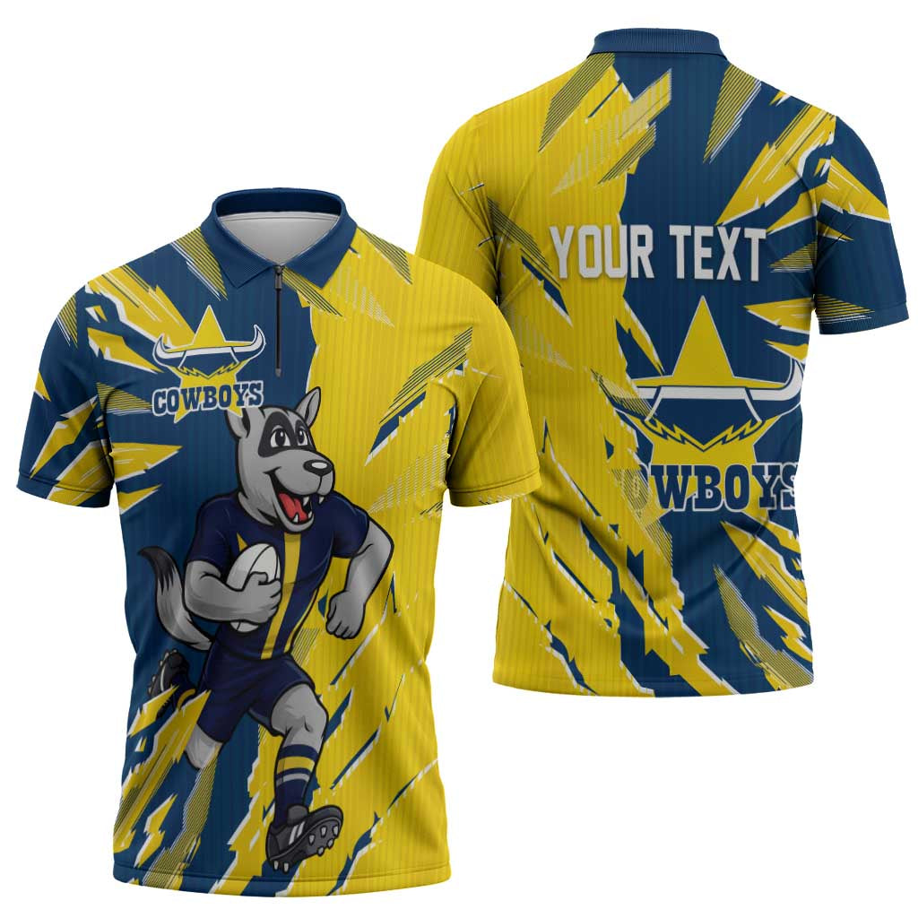 Personalized North Queensland Cowboys Zipper Polo Shirt Dynamic Lightning Mascot Rugby Australia