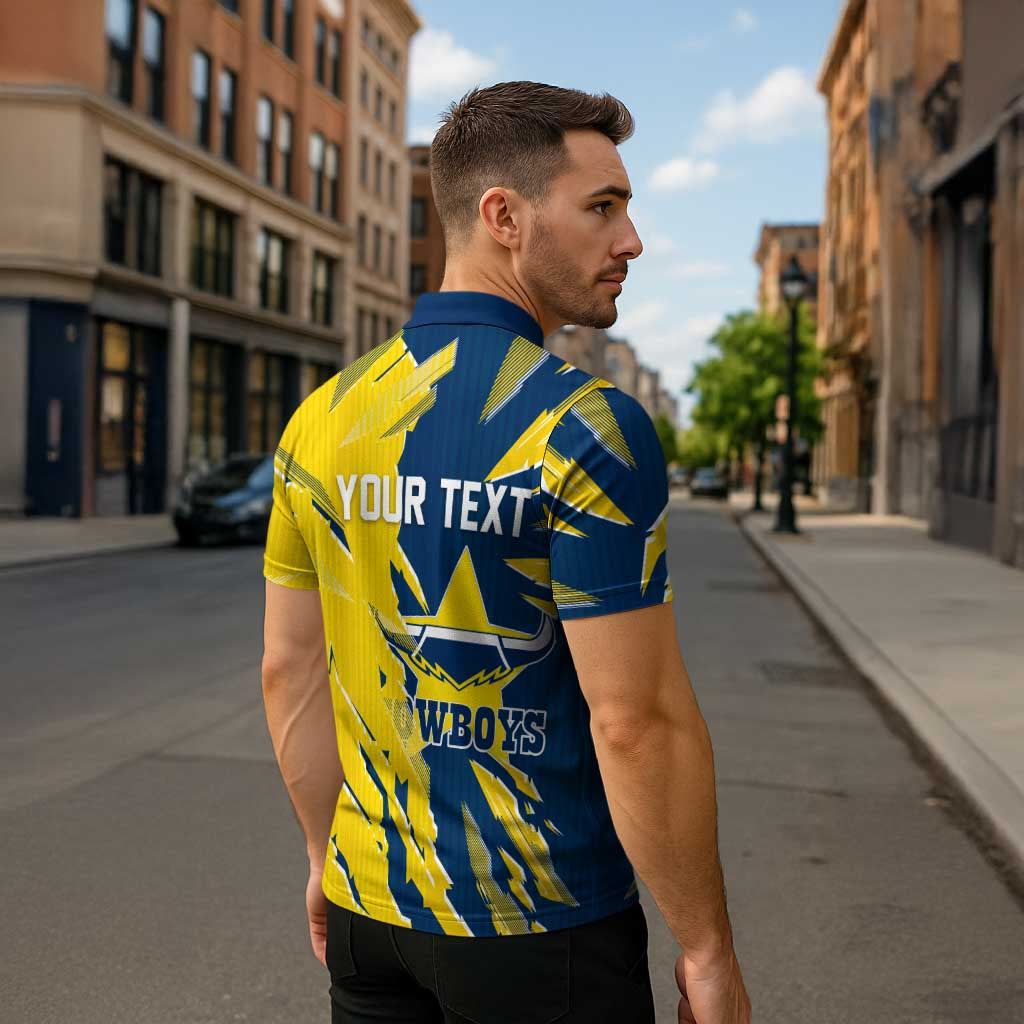 Personalized North Queensland Cowboys Zipper Polo Shirt Dynamic Lightning Mascot Rugby Australia